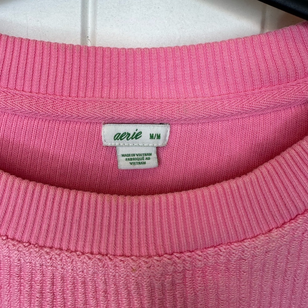 Aerie Pink Ribbed Knit Oversized Crewneck Sweater Size M - Picture 2 of 4